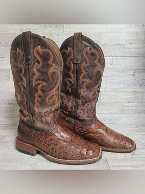 Men's Horse Power Western Brown Leather Caiman Square Toe Cowboy Boots Size 8